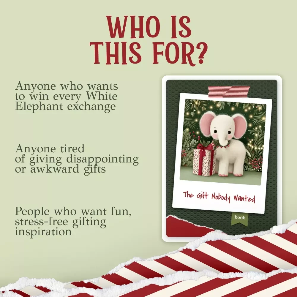 The Gift Nobody Wanted | Funny White Elephant Guide eBook for Smart Gift Swaps | Hilarious Gifting Tips + what to avoid giving at a white elephant party Checklist