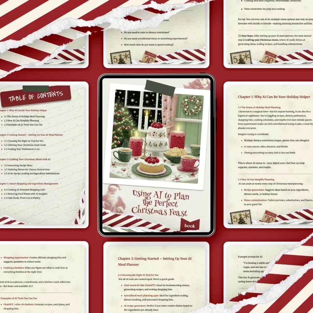 Using AI to Plan the Perfect Christmas Feast – Holiday Menu eBook | Digital Download | how to use ai for christmas meal planning Guide
