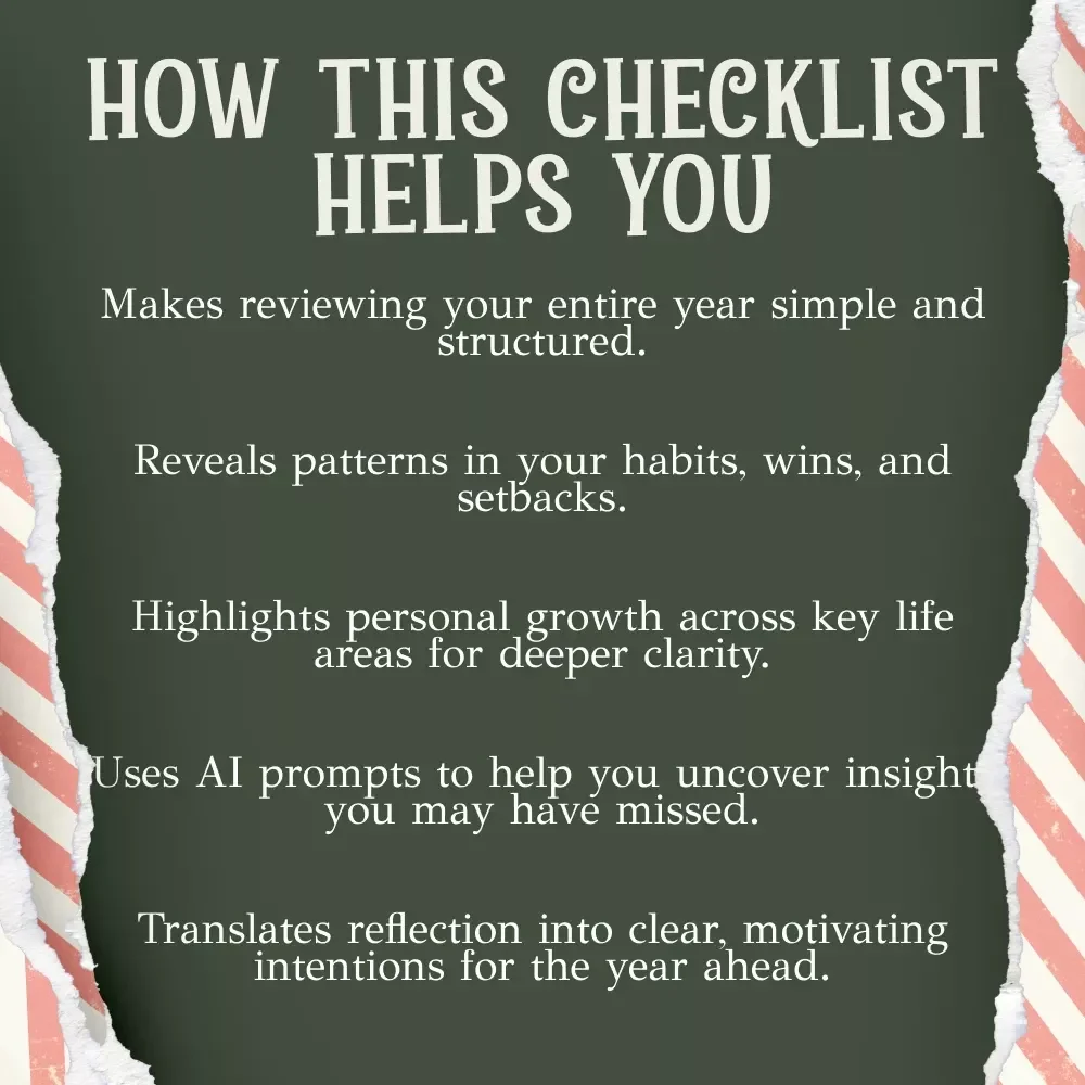 Year-End Reflection Checklist | Holiday Self-Discovery & Growth Guide | Digital Download for How to Reflect on the Past Year During Christmas