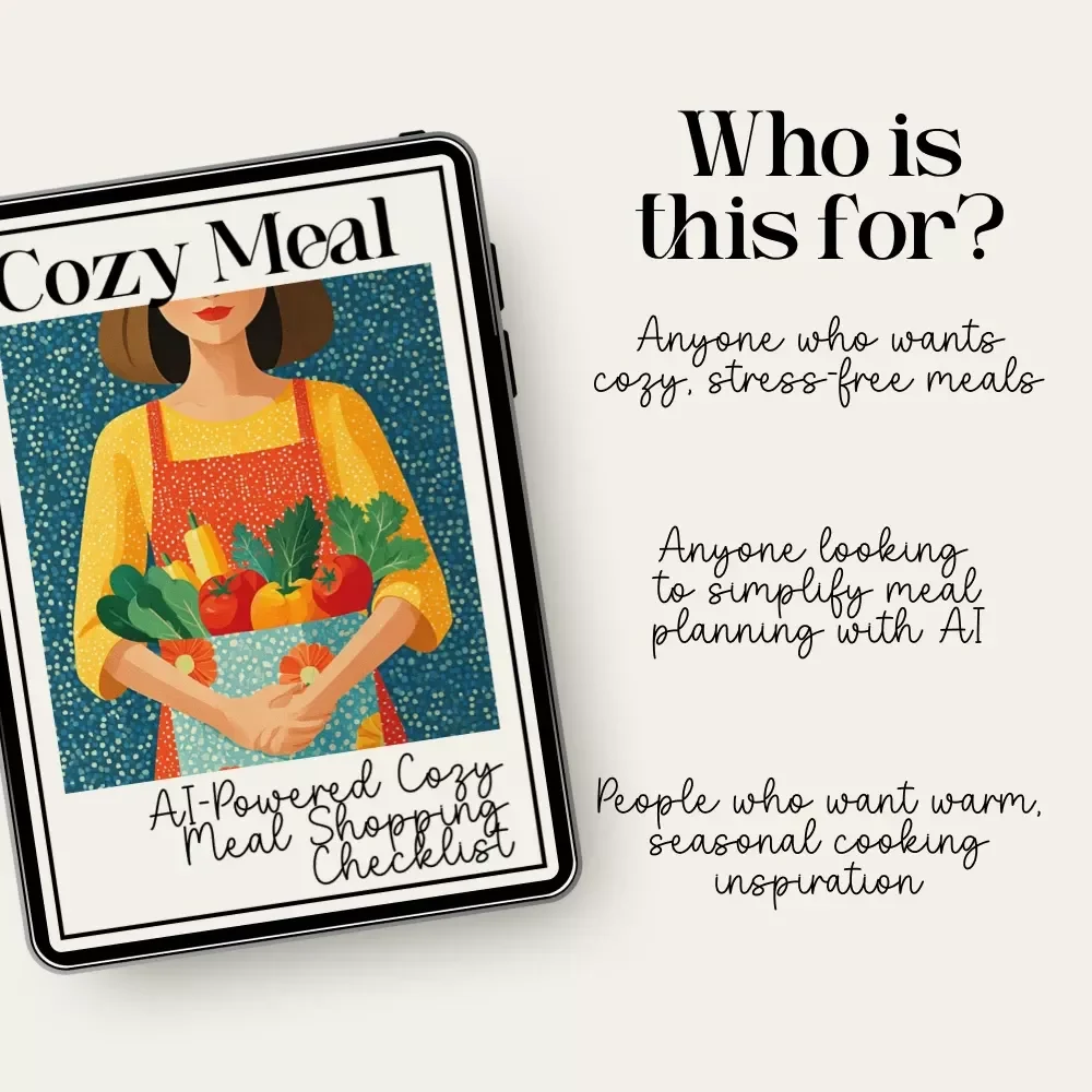 AI-Powered Cozy Meal Shopping Checklist | Printable Digital Download | Seasonal Meal Prep Helper | How to Use AI to Build a Shopping List for Seasonal Cozy Meals
