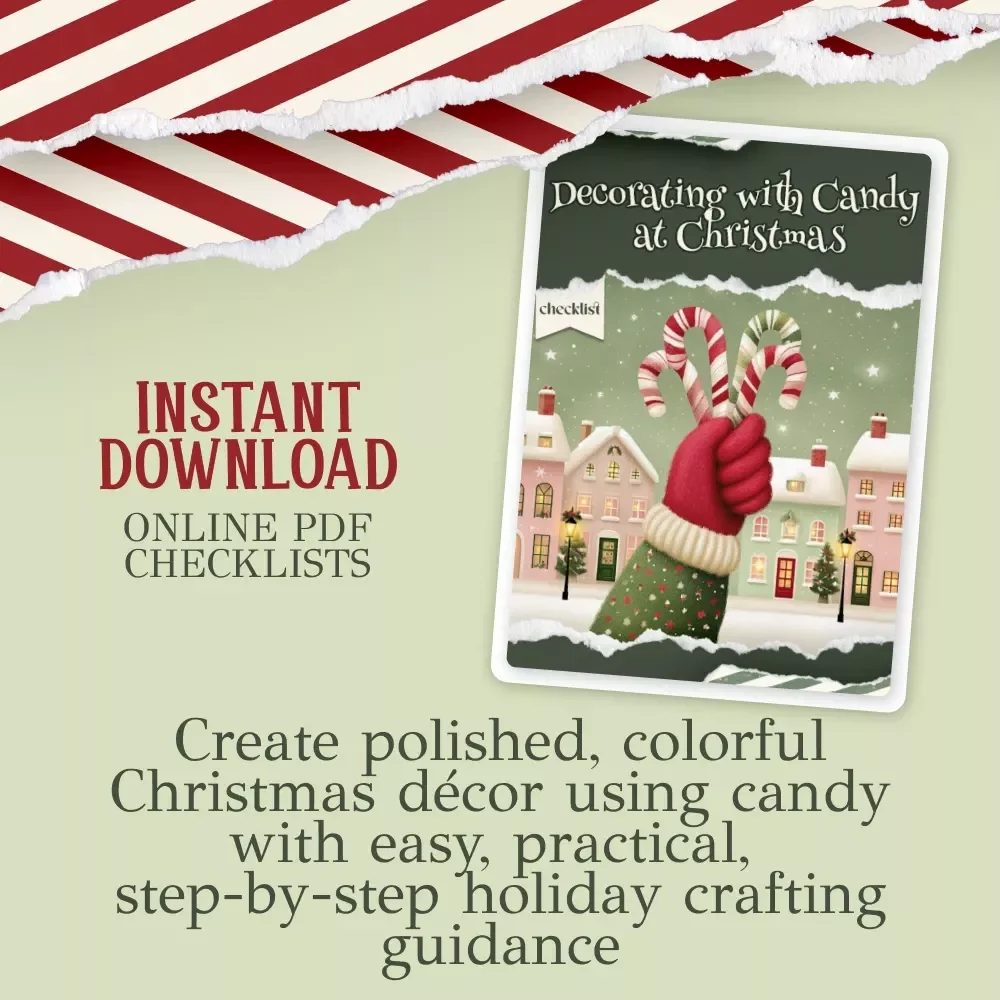 Decorating with Candy at Christmas | Digital Download Holiday Guide, eBook & Checklist for Sweet Christmas Decor Ideas