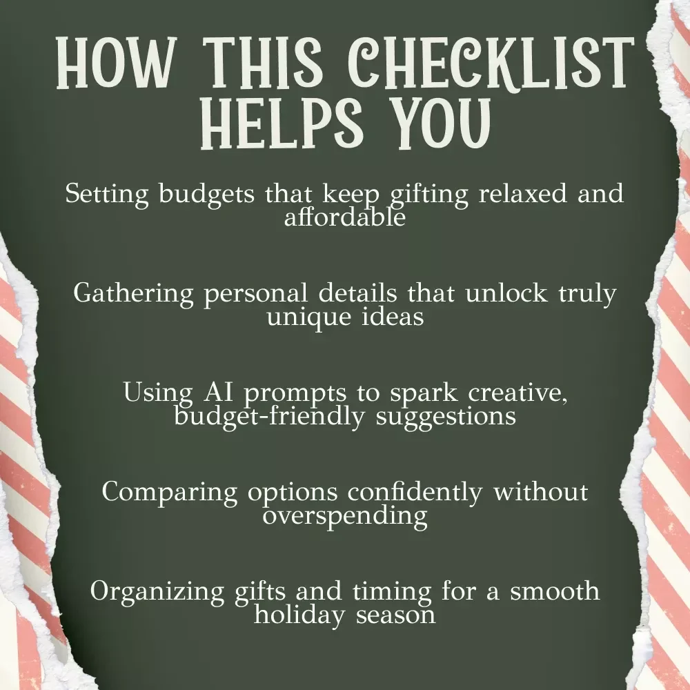AI-Powered Christmas Gift Ideas Checklist | Digital Download | Holiday Planning Guide for Stress-Free Shopping | how to use ai to generate christmas gift ideas under budget | Unique Christmas Gifting Helper