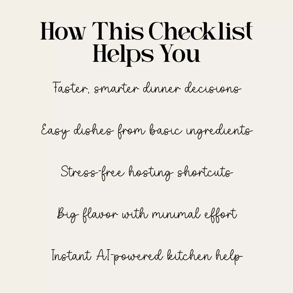 Last-Minute Dinner Magic Checklist | Quick Hosting Helper | Instant Menu Guide for what to cook last-minute when hosting a dinner | Printable Kitchen Download