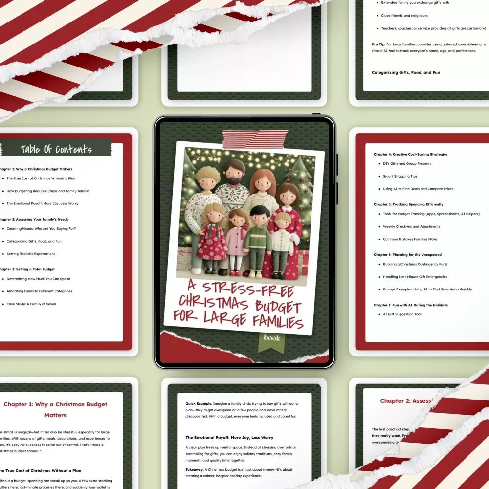 A Stress-Free Christmas Budget for Large Families | Holiday Money Planner Ebook | Printable Guide for How to Make a Christmas Budget for a Large Family