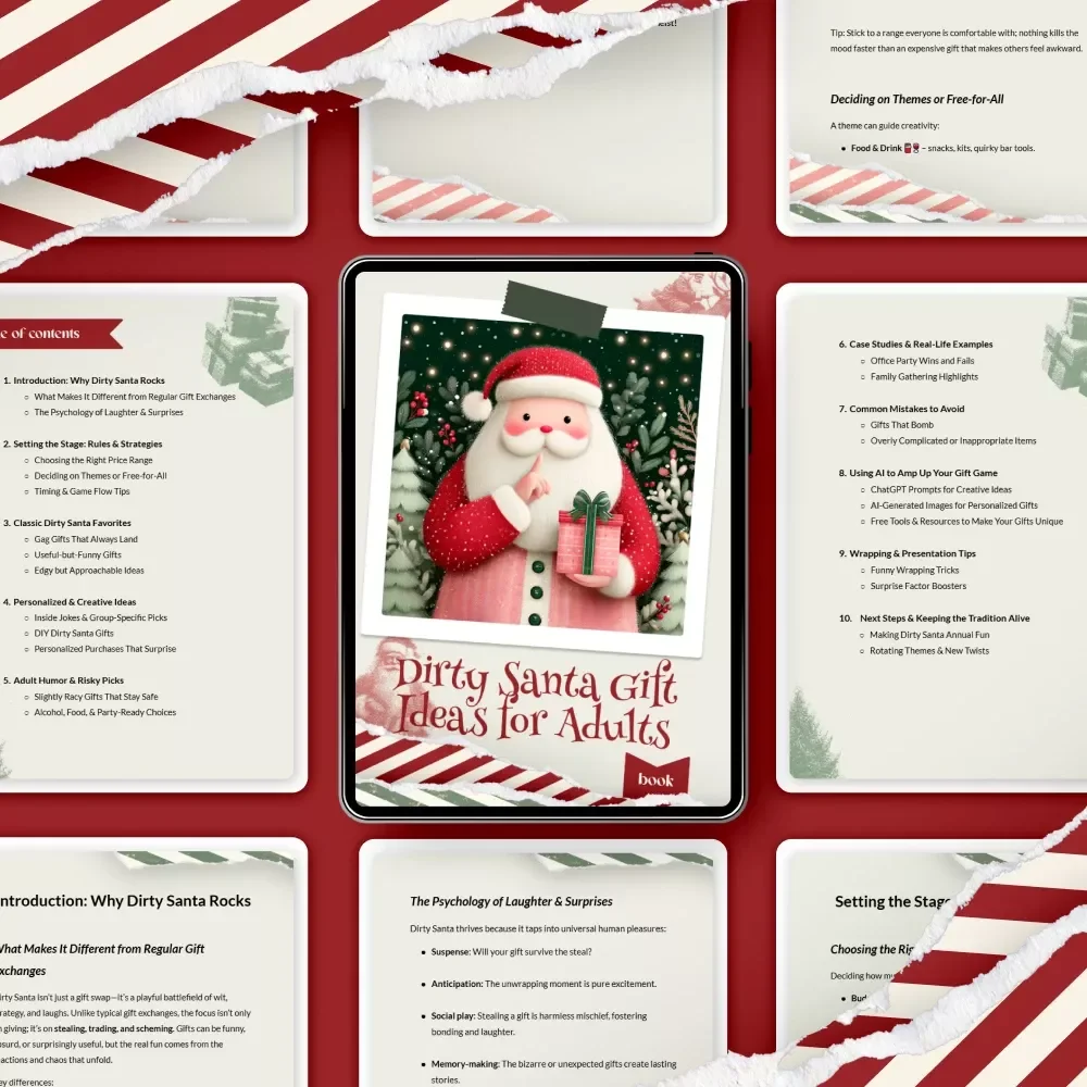 Dirty Santa Gift Ideas for Adults – Funny, Edgy & Unique Holiday Dirty Santa Gift Ideas for Adults | Printable eBook Guide for Parties, Office Exchanges & Family Fun