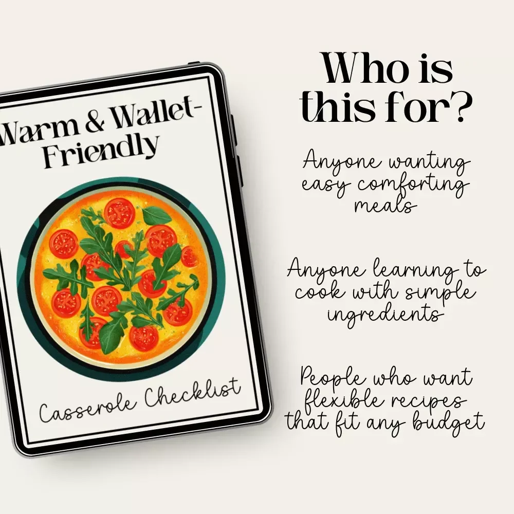 Warm & Wallet-Friendly Casserole Checklist | Budget Cooking Printable, Cheap Meal Prep Guide, Easy Family Dinners, Digital Download