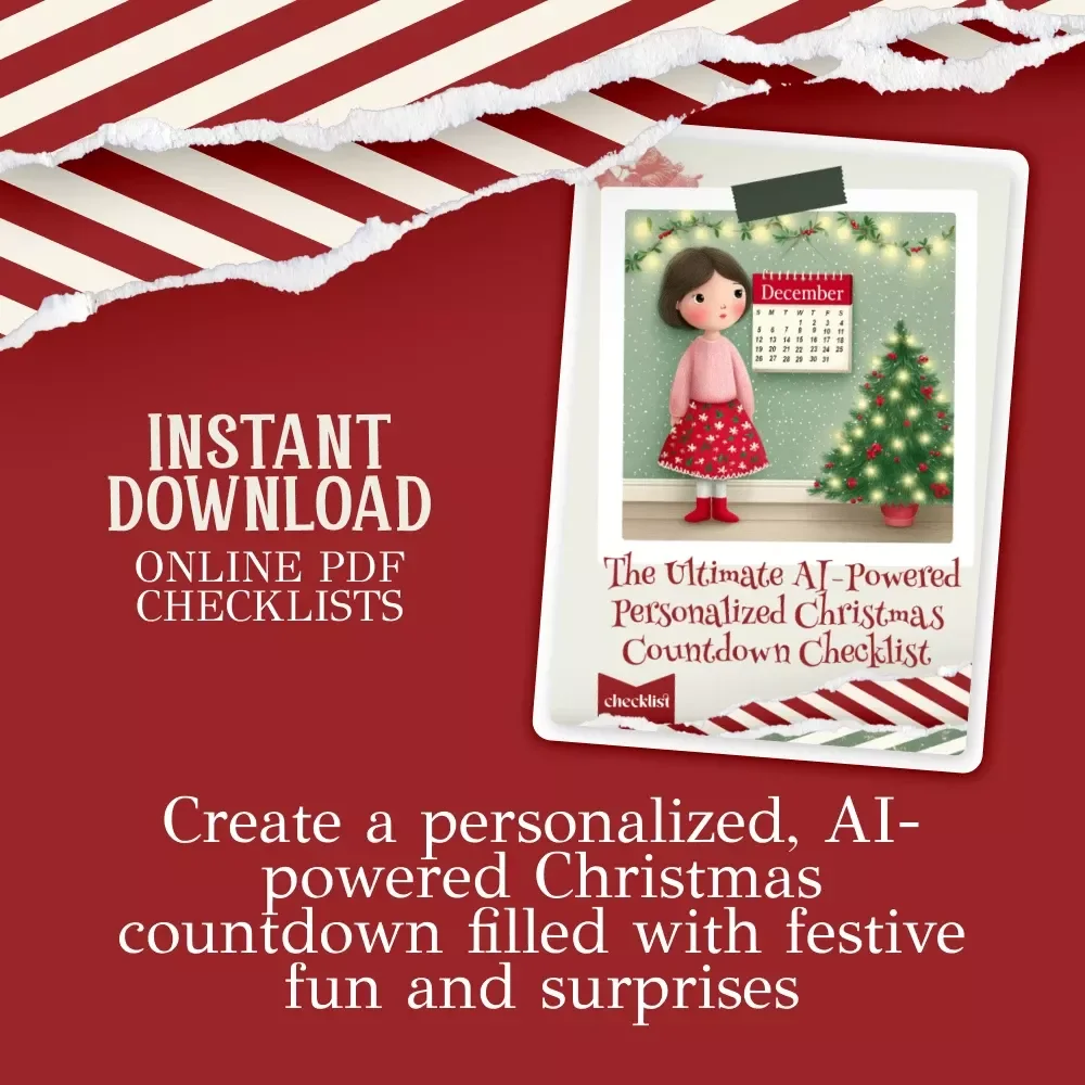 The AI-Powered Personalized Christmas Countdown Checklist | Festive Digital Download | Holiday Planner | how to use ai to create a personalized christmas countdown calendar | DIY Advent Calendar Guide