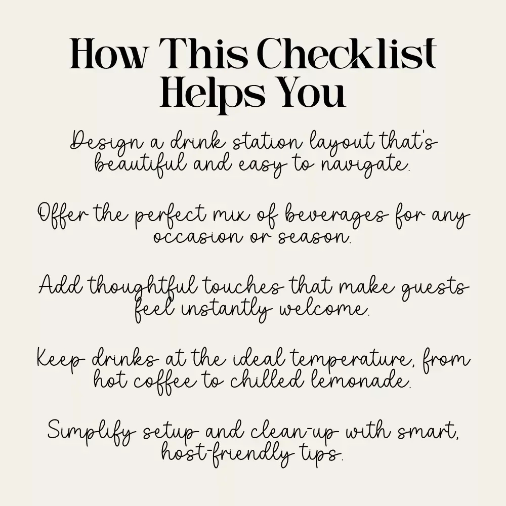 Your Ultimate Checklist for a Welcoming Drink Station | Entertaining Made Easy | Digital Download with Tips for Creating a Welcoming Drink Station for Guests