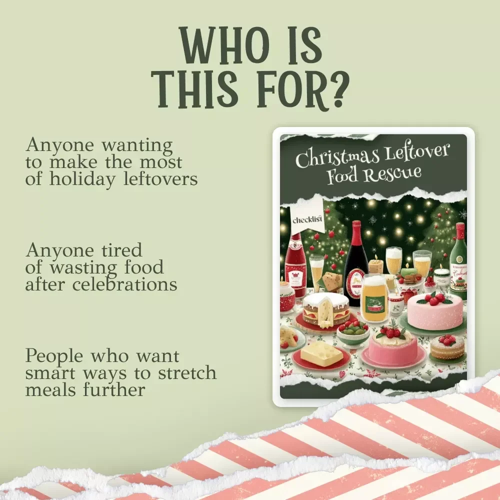 Christmas Leftover Food Rescue Checklist | Holiday Kitchen Organizer | Zero-Waste Meal Planning | How to use leftovers after christmas Guide | Printable Checklist