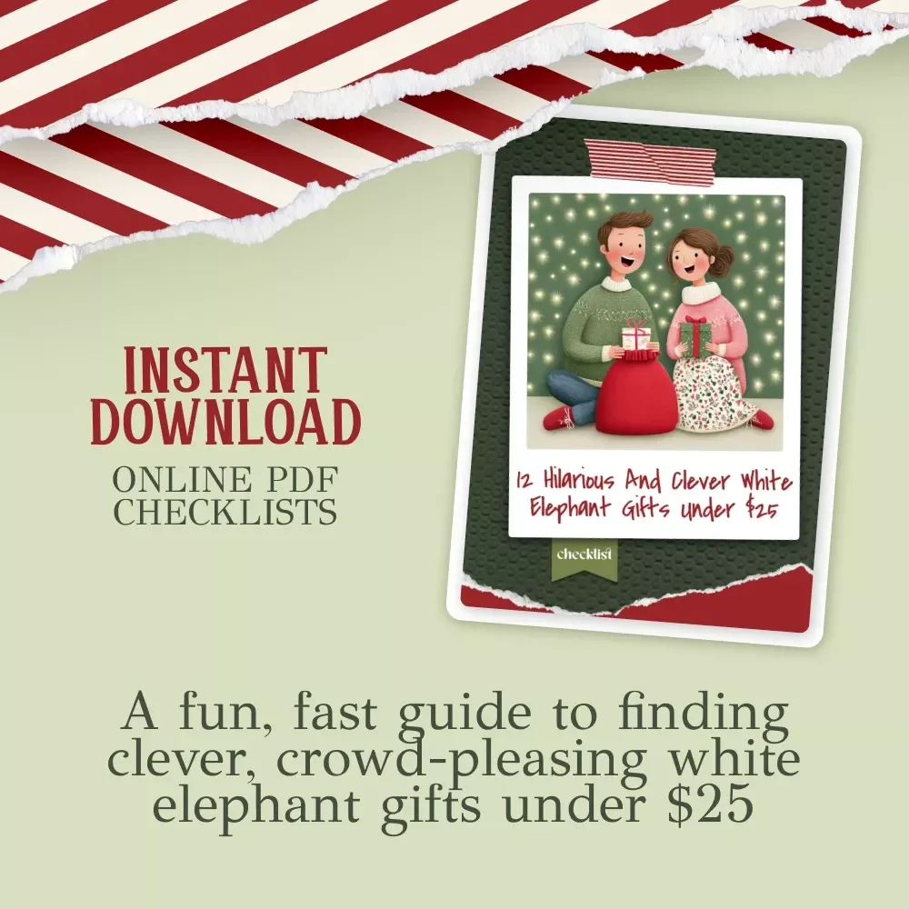 12 Hilarious and Clever White Elephant Gifts Under $25 | Printable Checklist & Gift Ideas Guide | Funny Gag Gift List for Easy Holiday Swaps | what are good white elephant gifts under $25