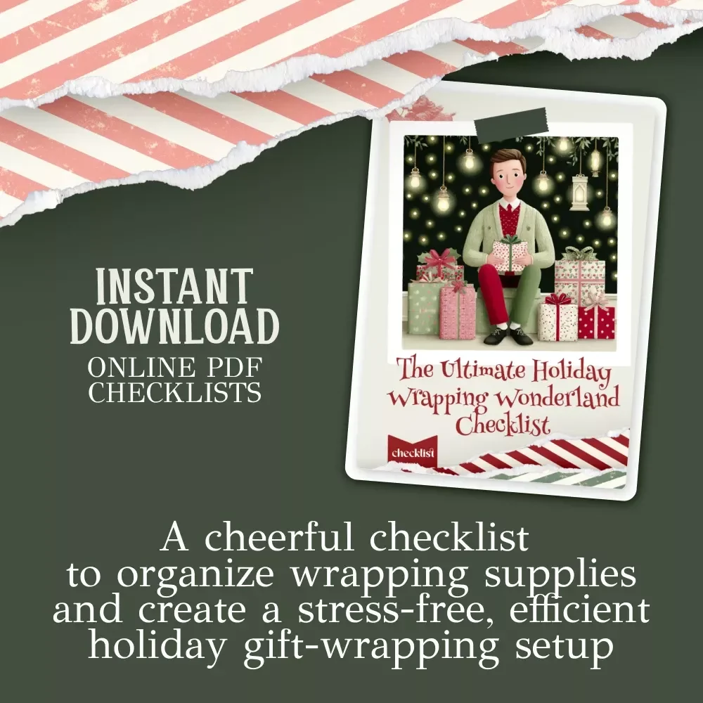 The Ultimate Holiday Wrapping Wonderland Checklist | Printable Holiday Organization Guide for the Best Way to Organize Gift Wrapping Supplies | Festive Gift-Wrap Storage & Prep Checklist