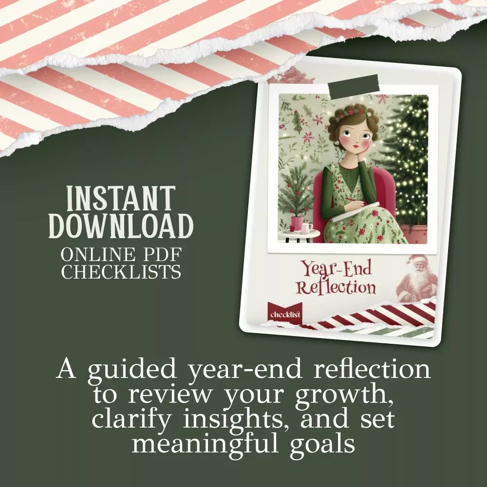 Year-End Reflection Checklist | Holiday Self-Discovery & Growth Guide | Digital Download for How to Reflect on the Past Year During Christmas