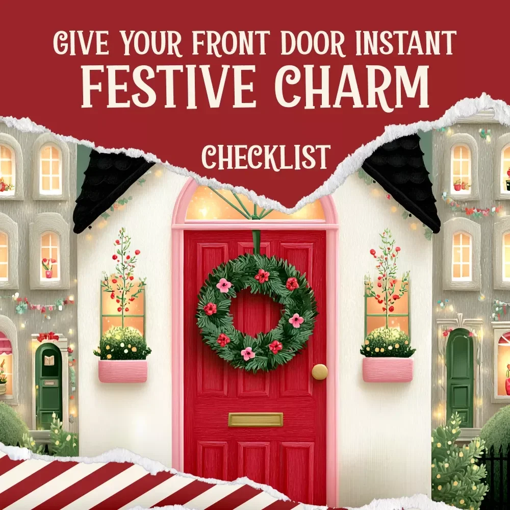 12 Ways to Give Your Front Door Instant Festive Charm | Seasonal Home Decor Guide | Front Door Styling eBook | Porch Decorating Checklist for Instant Curb Appeal