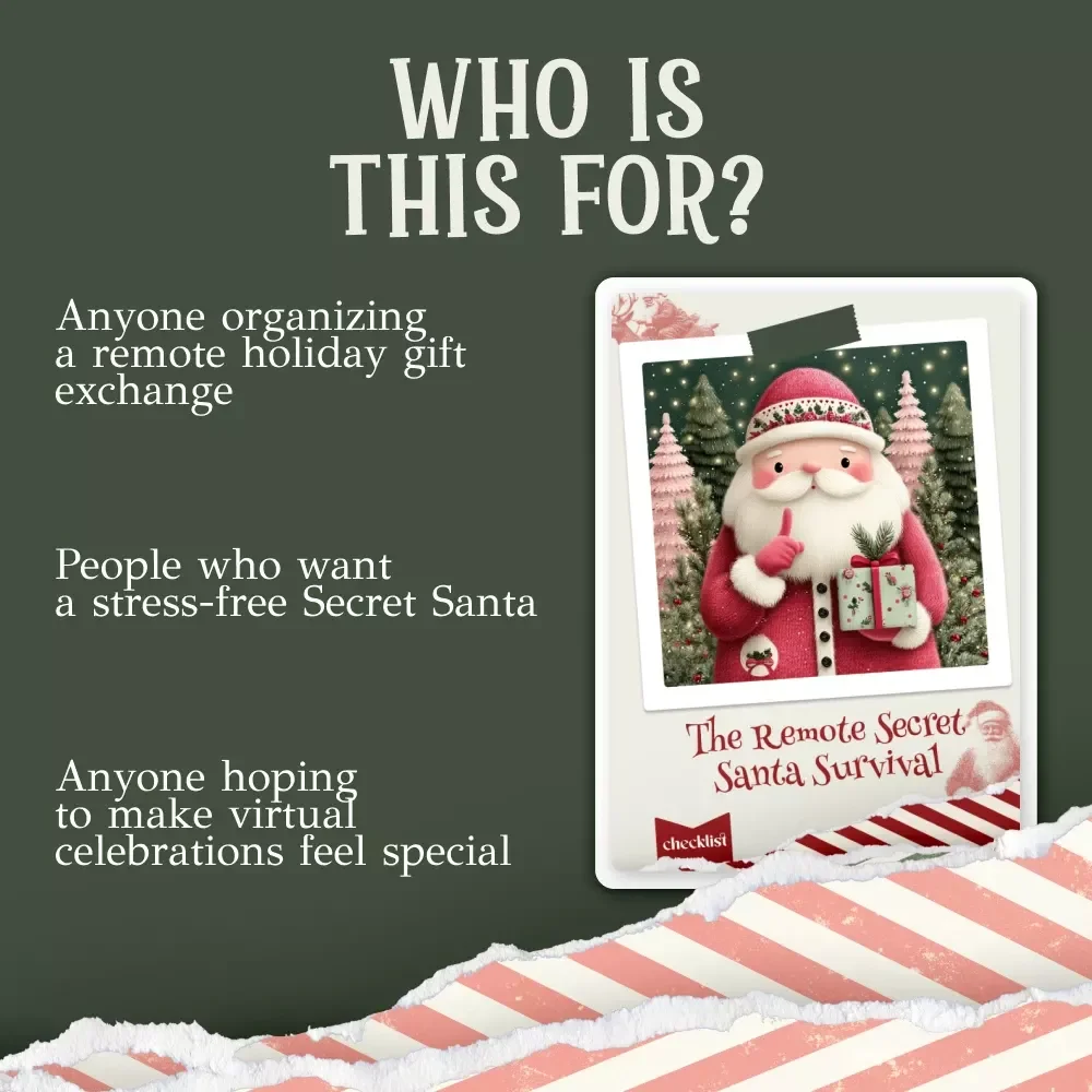 The Remote Secret Santa Survival Checklist | Festive Digital Download for Teams, Friends & Families | Virtual Holiday Guide | how to organize secret santa remotely