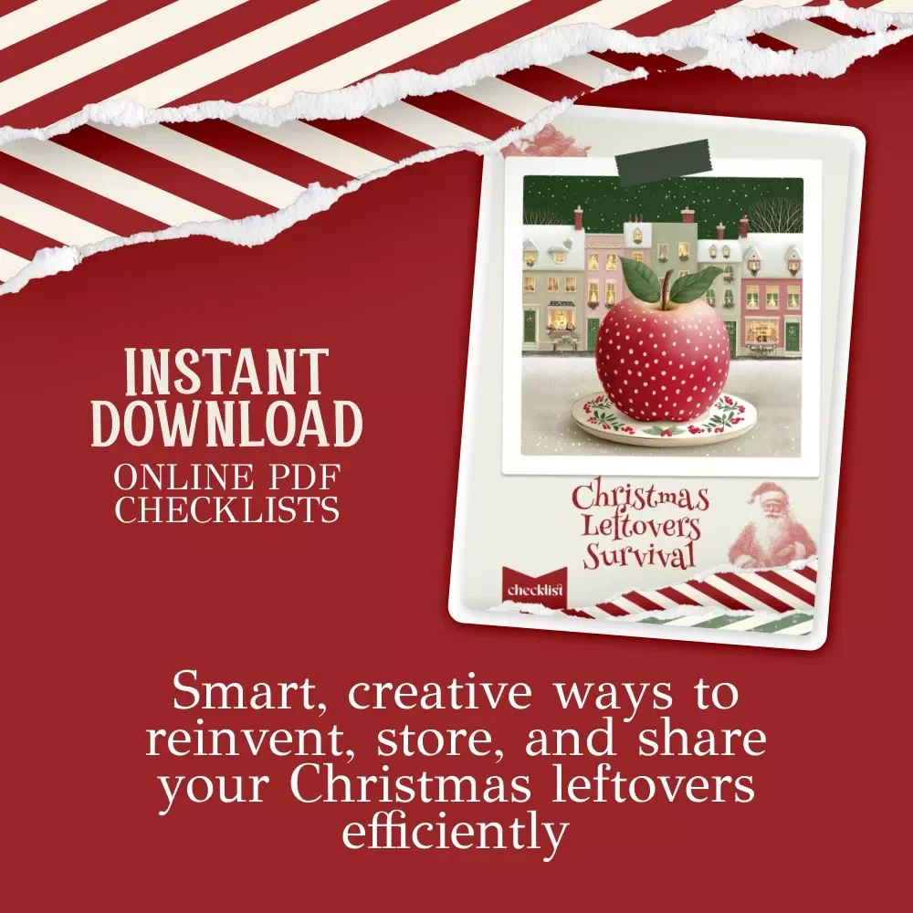 Christmas Leftovers Survival Checklist – Holiday Kitchen Organizer, Festive Meal Planner, what to do with christmas leftovers Guide for Stress-Free Post-Christmas Cooking