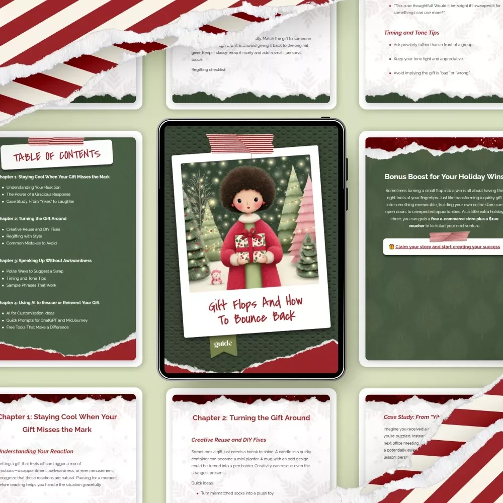 Gift Flops and How to Bounce Back – Funny Holiday Guide for what to do if you get a bad secret santa gift, Etiquette Tips, Regifting Ideas, DIY Fixes, & AI Help