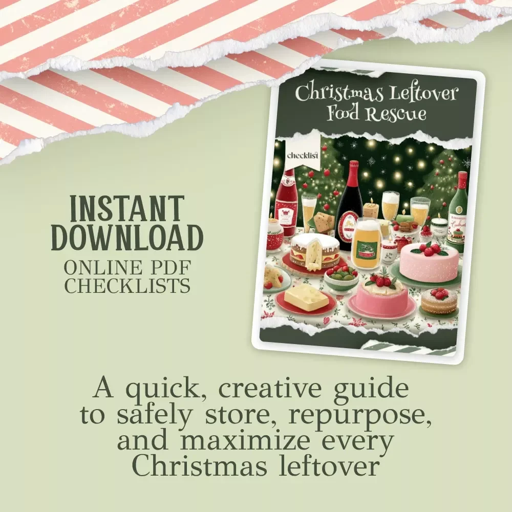 Christmas Leftover Food Rescue Checklist | Holiday Kitchen Organizer | Zero-Waste Meal Planning | How to use leftovers after christmas Guide | Printable Checklist