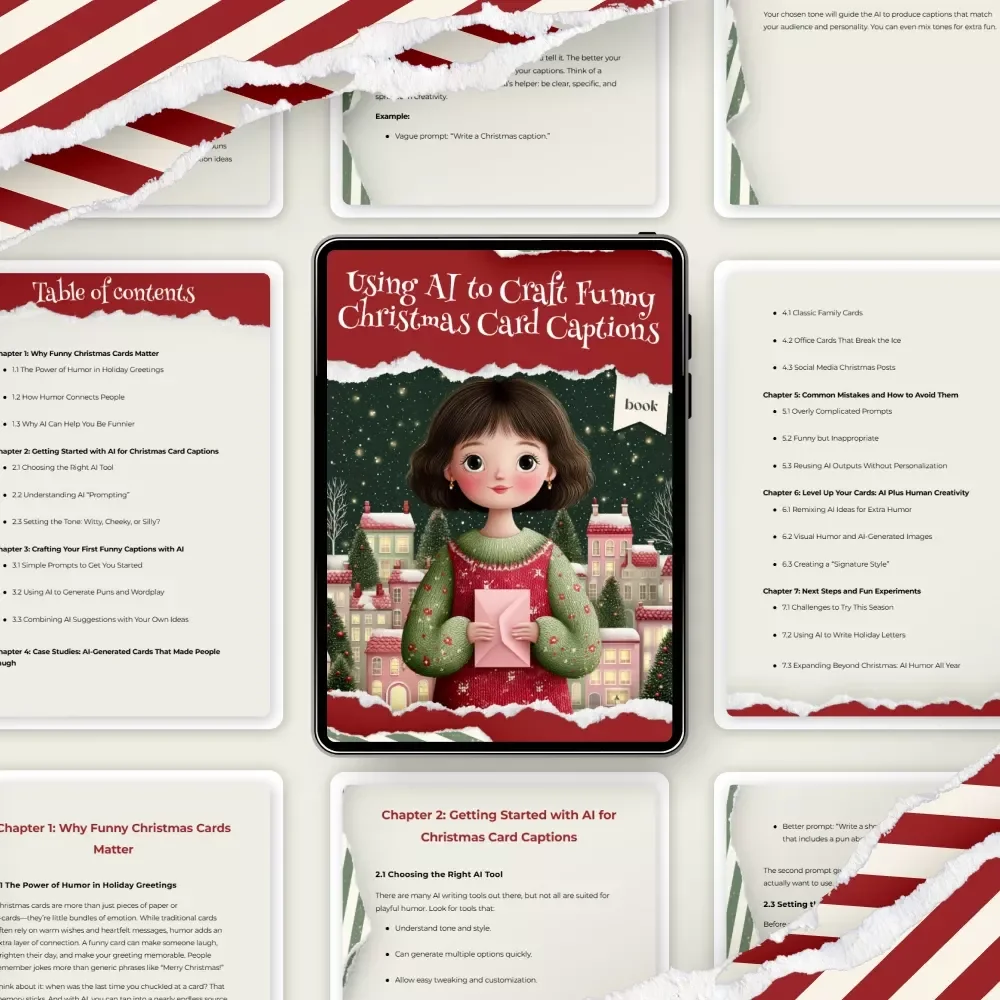 Using AI to Craft Funny Christmas Card Captions Ebook | Holiday Humor Guide | Digital Download | How to Use AI to Generate Funny Christmas Card Captions | Christmas Writing Help for Cards & Gifts