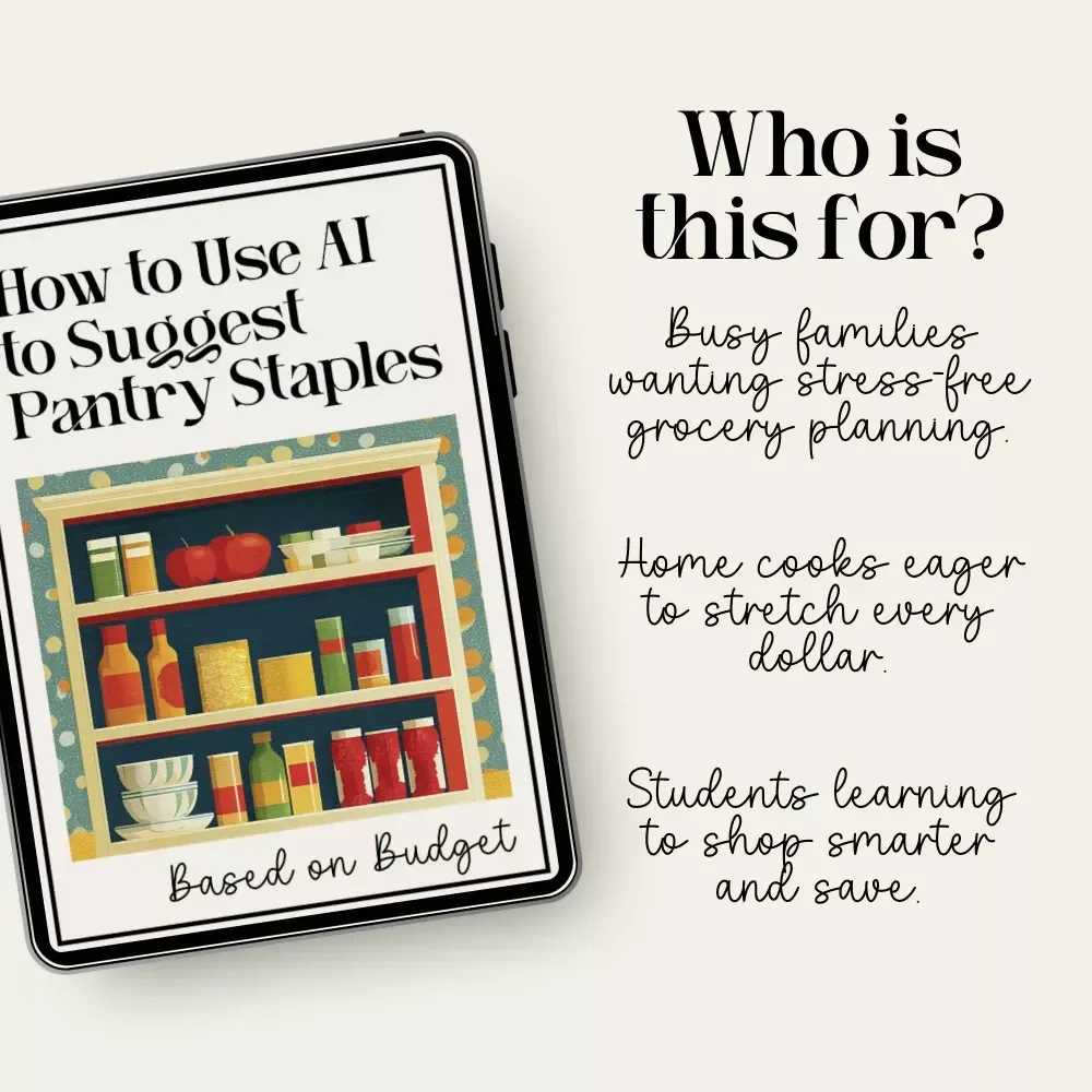 How to Use AI to Suggest Pantry Staples Based on Budget | Smart Grocery Planning Checklist | Digital Download for Budget-Friendly Kitchen Organization