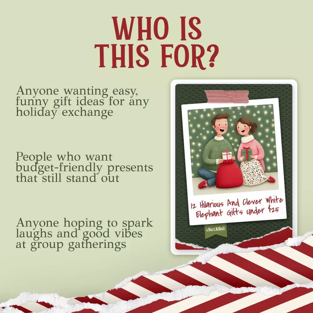 12 Hilarious and Clever White Elephant Gifts Under $25 | Printable Checklist & Gift Ideas Guide | Funny Gag Gift List for Easy Holiday Swaps | what are good white elephant gifts under $25