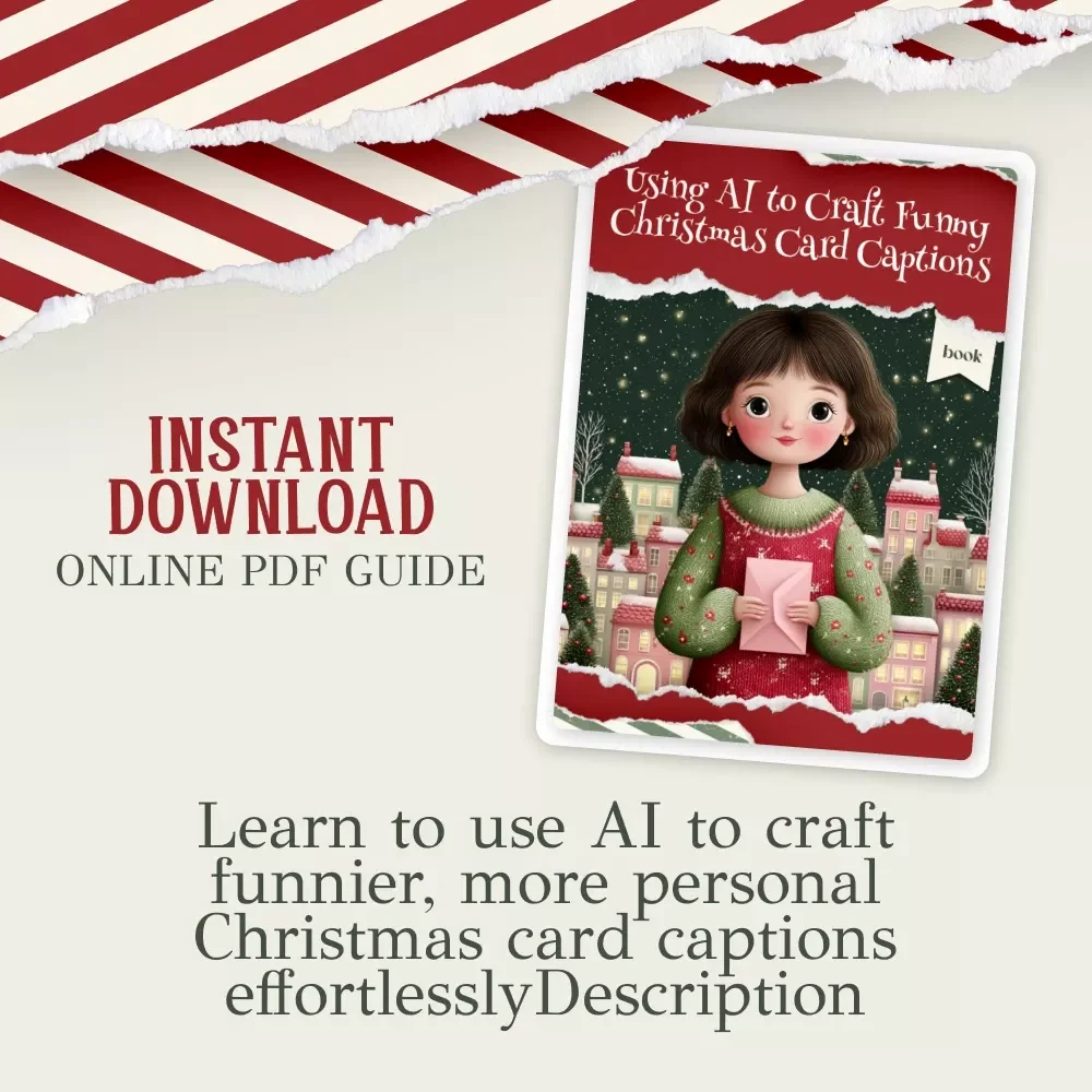 Using AI to Craft Funny Christmas Card Captions Ebook | Holiday Humor Guide | Digital Download | How to Use AI to Generate Funny Christmas Card Captions | Christmas Writing Help for Cards & Gifts