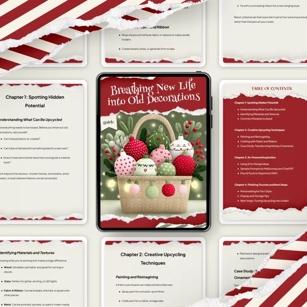 Breathing New Life into Old Decorations | Upcycling Guide, DIY Home Decor Ideas, Creative Repurposing Tips, Digital eBook for Crafters & Decor Lovers