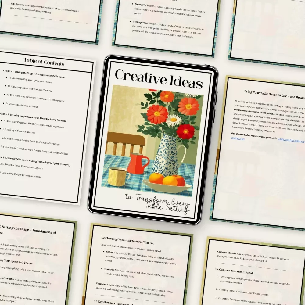 Creative Ideas to Transform Every Tsble Setting – Ultimate Table Decor Ideas Guide for Stylish Homes, Events & Celebrations (Digital Download)