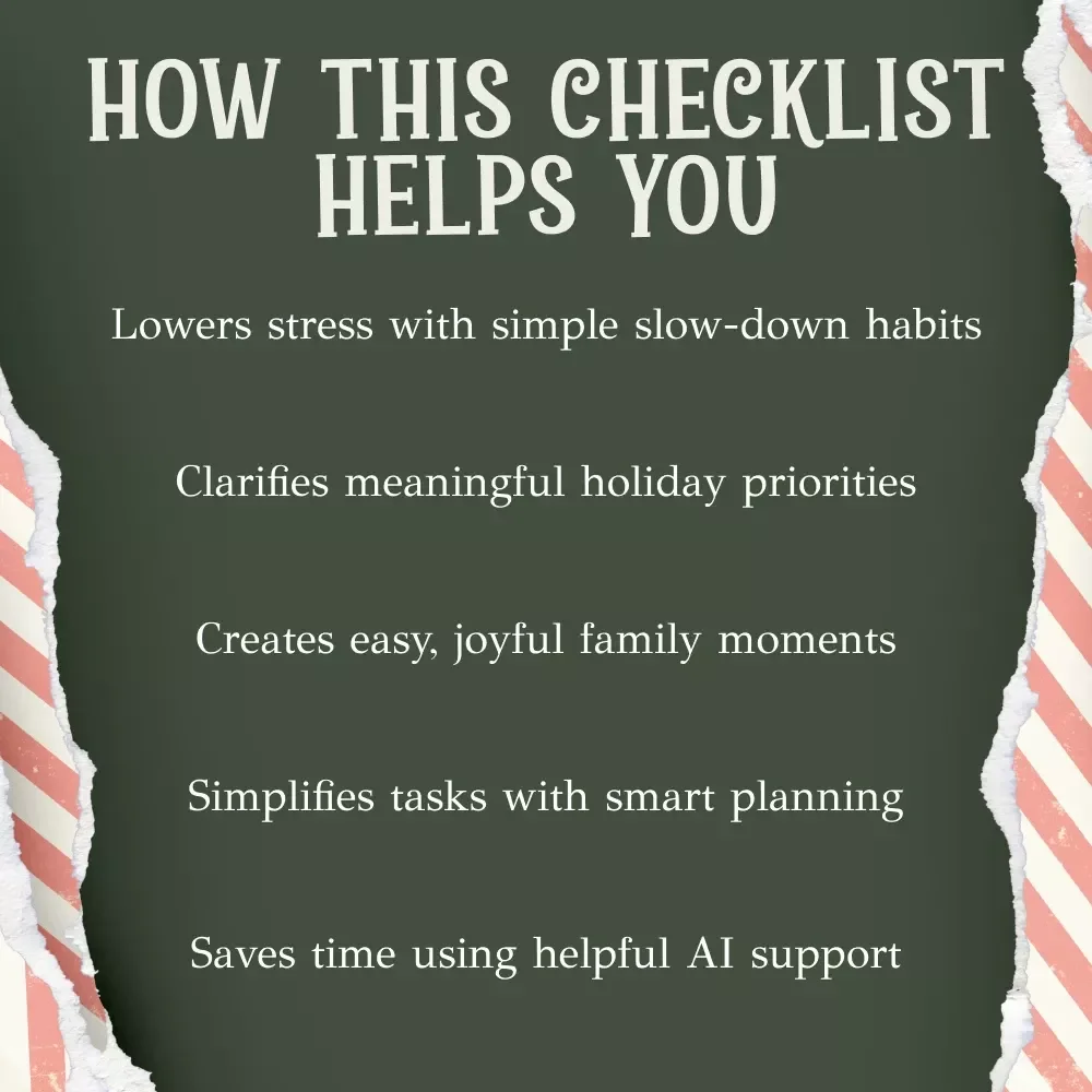 Holiday Slow-Down Checklist | Printable Self-Care Checklist for a Calmer Season | Digital Download for Mindful Holidays | how to slow down during holidays