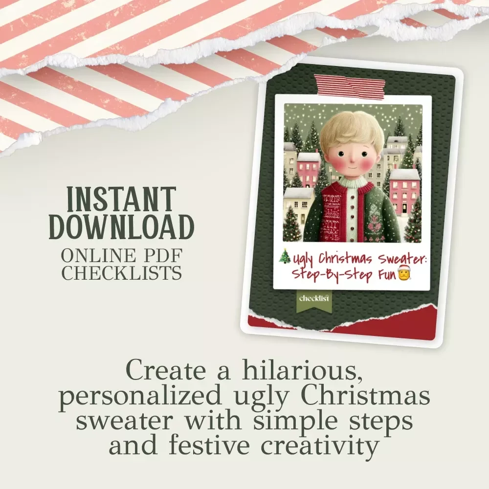 Ugly Christmas Sweater: Step-by-Step Fun | DIY Ugly Christmas Sweater Ideas Checklist | Holiday Craft Guide Digital Download