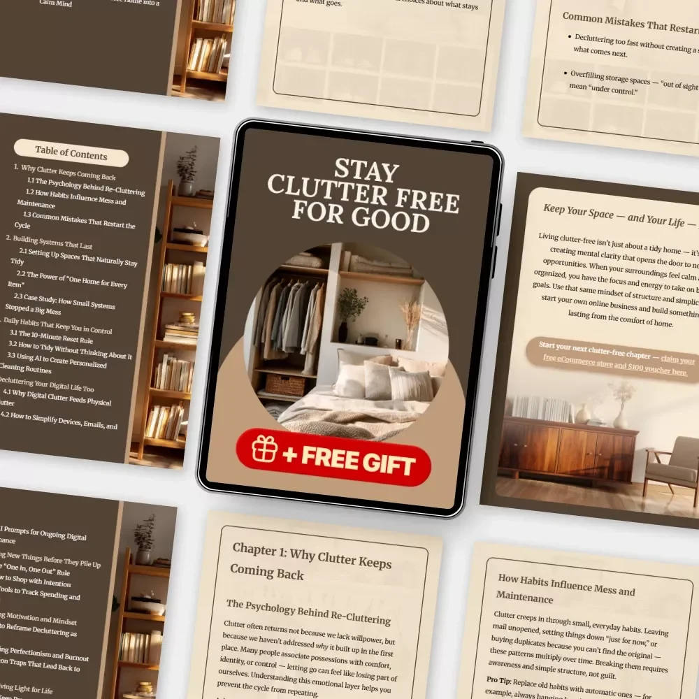 Stay Clutter Free for Good | Digital Decluttering Guide, Minimalist Home Organization eBook, Sustainable Habits & AI Cleaning Routines Checklist