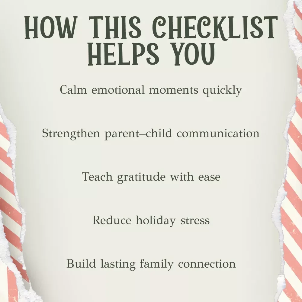 A Parent’s Checklist for Handling Gift Disappointment | Printable Holiday Parenting Guide for What to Do When Your Kids Are Disappointed With Gifts | Gentle Gratitude & Mindset Support Checklist