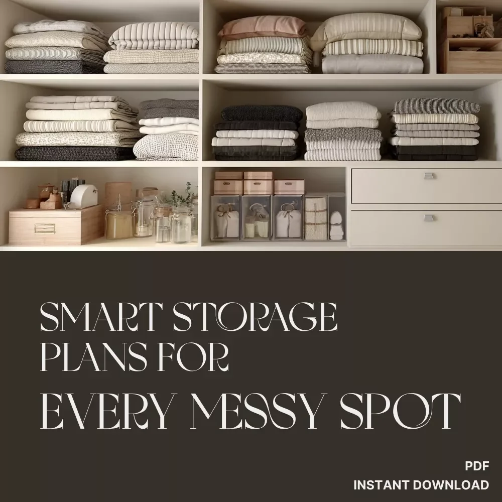 Smart Storage Plans for Every Messy Spot | Printable Digital Guide for How to Plan Storage Solutions for Clutter Prone Areas | Home Organization eBook