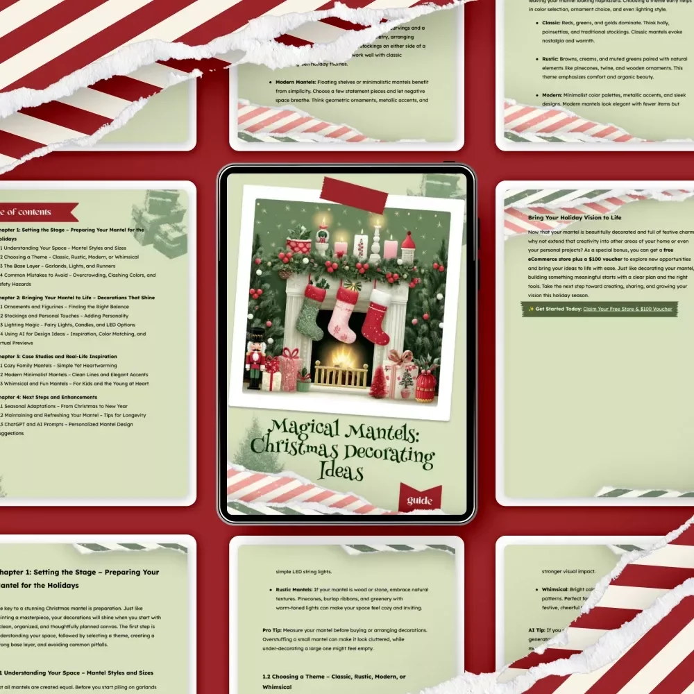 Magical Mantels: Christmas Decorating Ideas – Holiday Mantel Styling Guide for Cozy Homes | fireplace mantel christmas decorating ideas | Festive Digital Download