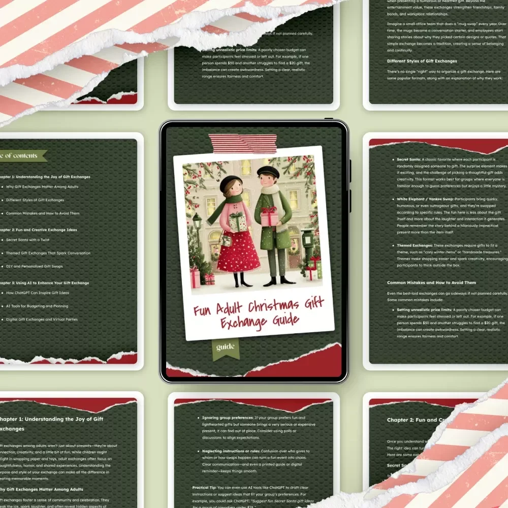 Fun Adult Christmas Gift Exchange Guide | Printable Holiday Party Guide for christmas gift exchange ideas for adults | Festive Digital Download