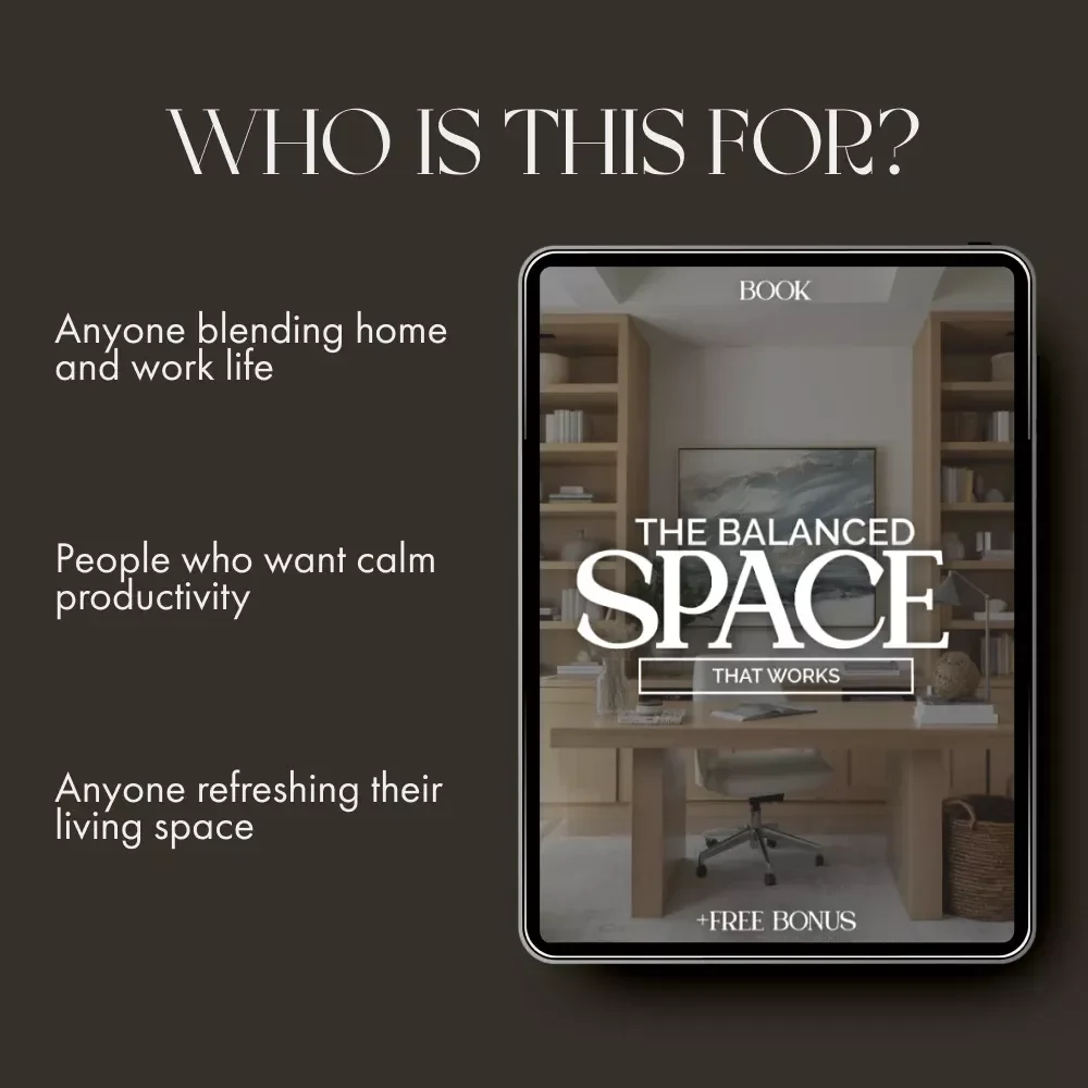 The Balanced Space That Works – eBook Guide for How to Make Living Room Double as Office | Home Office Design Tips & Hybrid Living Inspiration