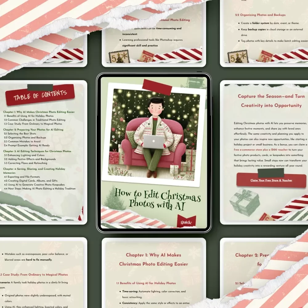 How to Edit Christmas Photos with AI – Holiday Photo Editing Guide, Festive Photo eBook, Digital Download for Easy Christmas AI Editing