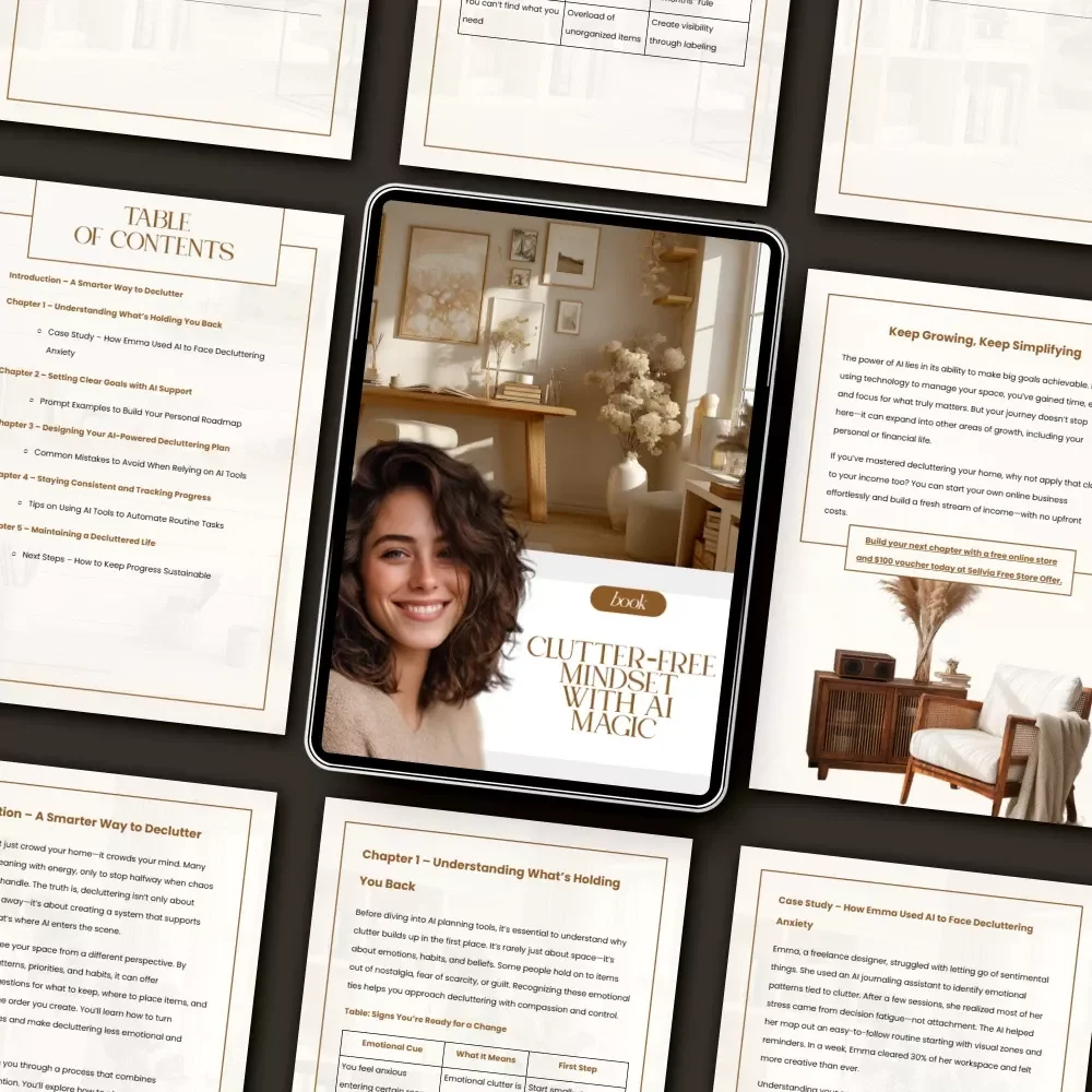 Clutter-Free Mindset with AI Magic | How to Use AI to Create a Decluttering Plan | Digital eBook for Simplifying Your Space & Mind
