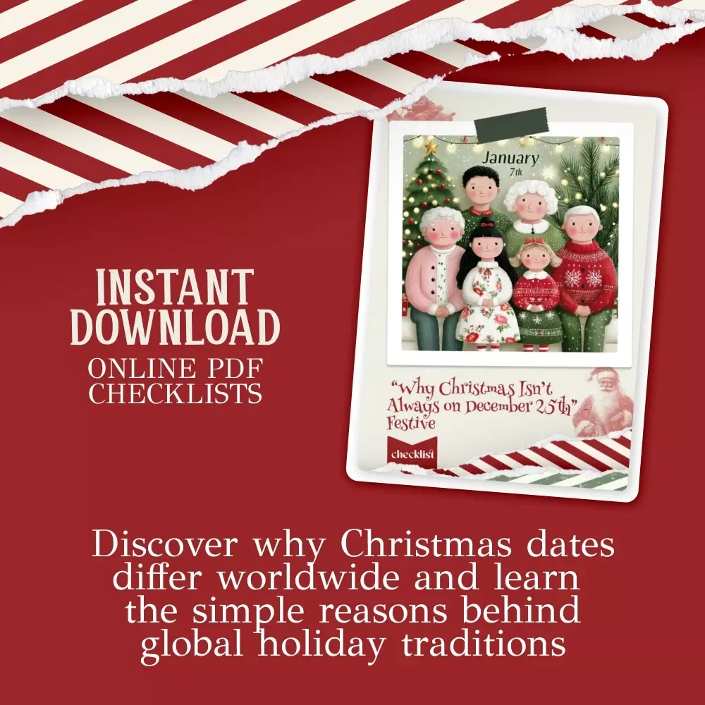 Why Christmas Isn’t Always on December 25th | Festive Holiday Checklist Digital Download | why do some countries celebrate christmas on different dates
