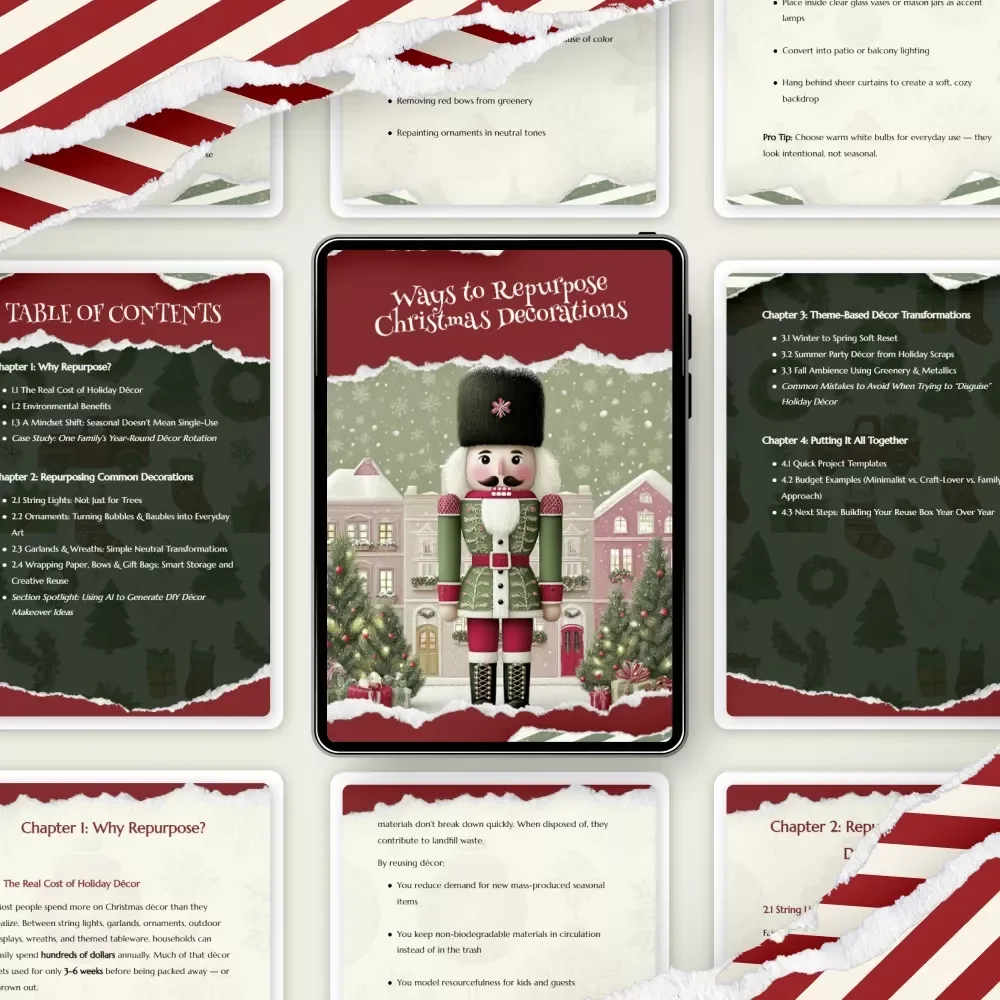 Ways to Repurpose Christmas Decorations | Digital Guide on How to Repurpose Decorations After Christmas to Save Money | Eco-Friendly Home Décor Ideas eBook