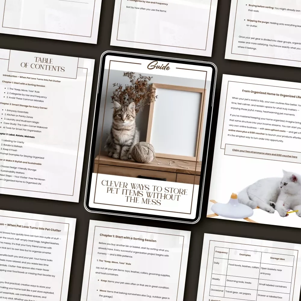 Clever Ways to Store Pet Items Without the Mess | Printable Digital Guide for Pet Owners | How to Store Pet Items Without Clutter | Home Organization eBook