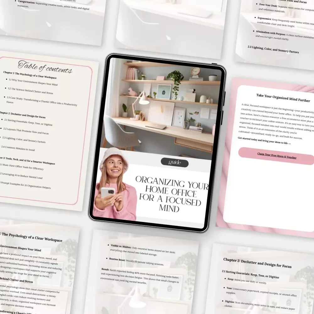 Organizing Your Home Office for a Focused Mind | Digital Guide on How to Organize Home Office for Mental Clarity | Minimalist Workspace eBook, Decluttering & Productivity Tips
