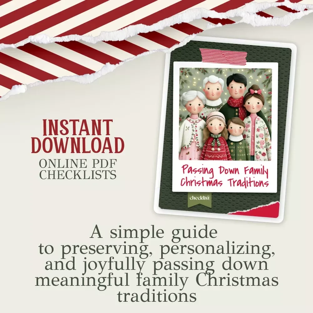 Passing Down Family Christmas Traditions Checklist | How to Pass On Family Christmas Traditions | Holiday Tradition Guide Printable
