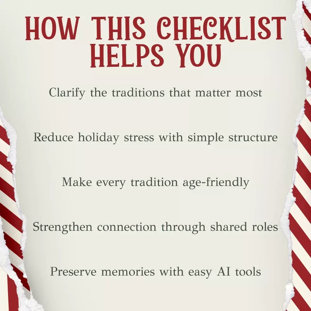 Passing Down Family Christmas Traditions Checklist | How to Pass On Family Christmas Traditions | Holiday Tradition Guide Printable