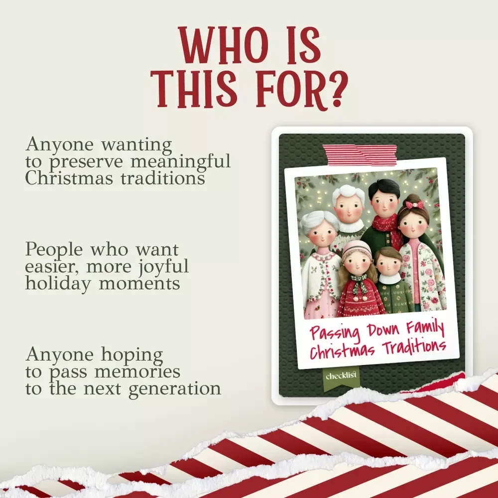 Passing Down Family Christmas Traditions Checklist | How to Pass On Family Christmas Traditions | Holiday Tradition Guide Printable