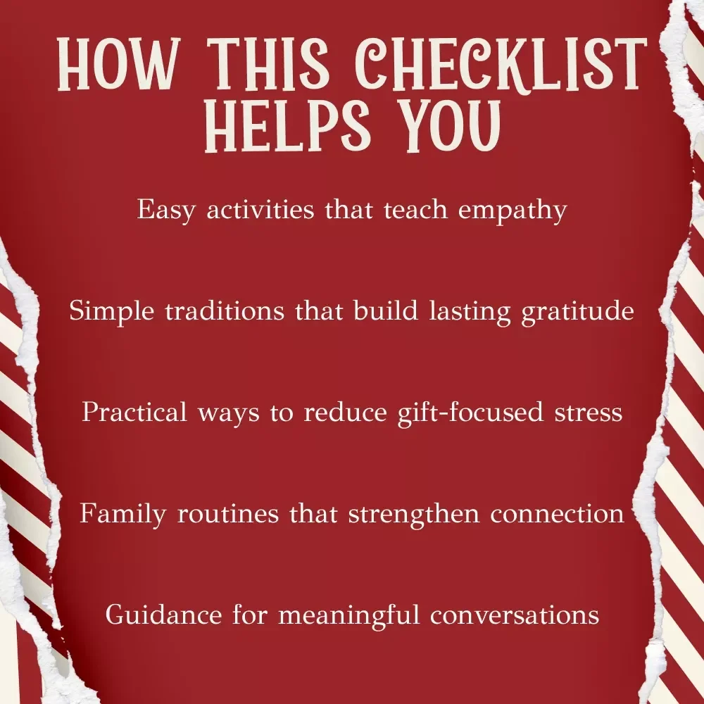 Teaching Kids the True Meaning of Christmas Checklist | Holiday Parenting Guide | How to Teach Kids the True Meaning of Christmas | Meaningful Christmas Traditions for Families