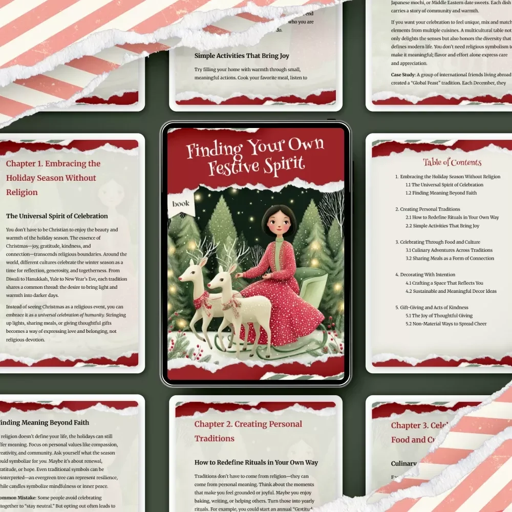 Finding Your Own Festive Spirit: Digital Download Holiday Guide, eBook, and Checklist for Embracing Joy, Creating Traditions, Decorating, Gift-Giving, and Connection