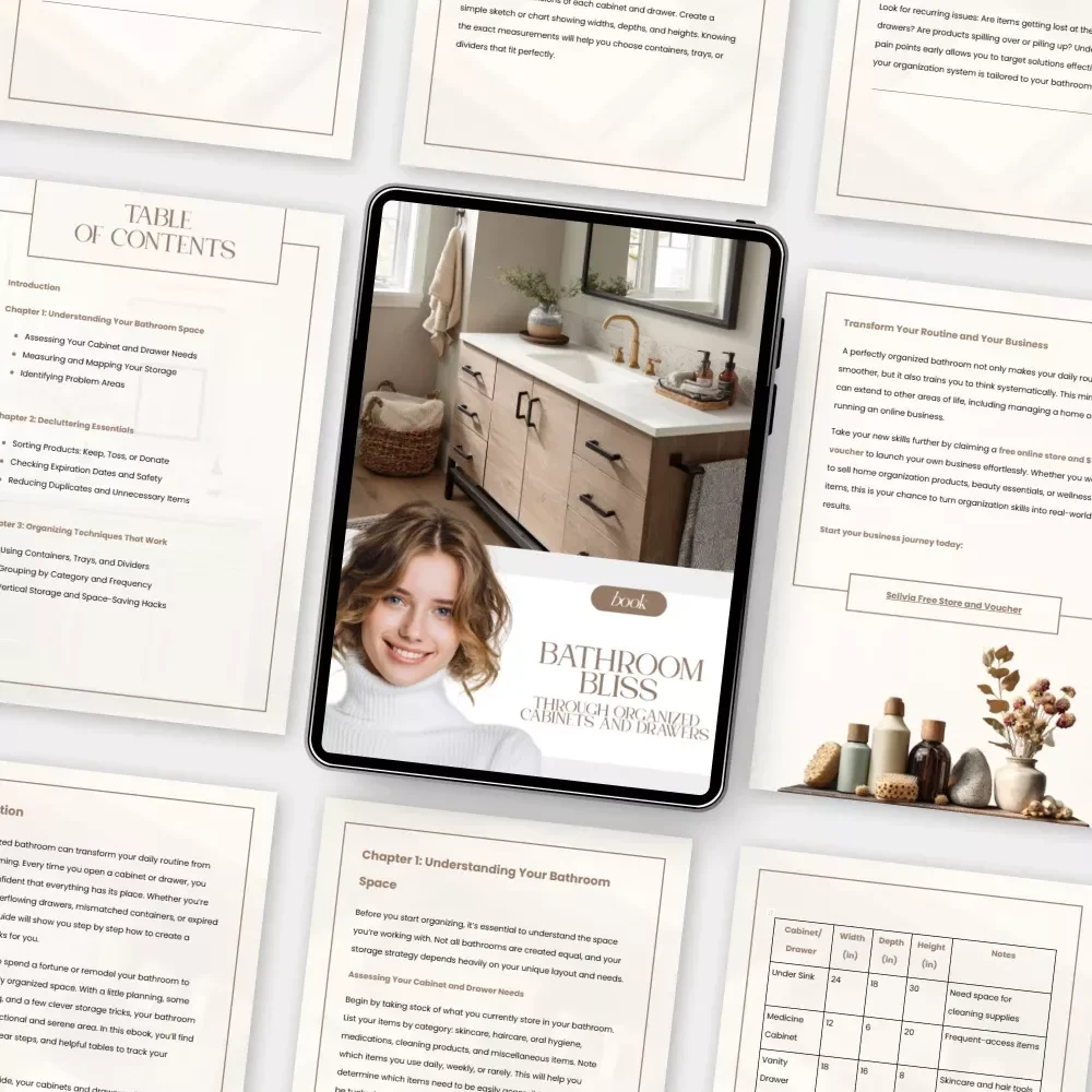 Bathroom Bliss Through Organized Cabinets and Drawers | Digital eBook for Home Organization | How to Organize Bathroom Cabinets and Drawers Guide