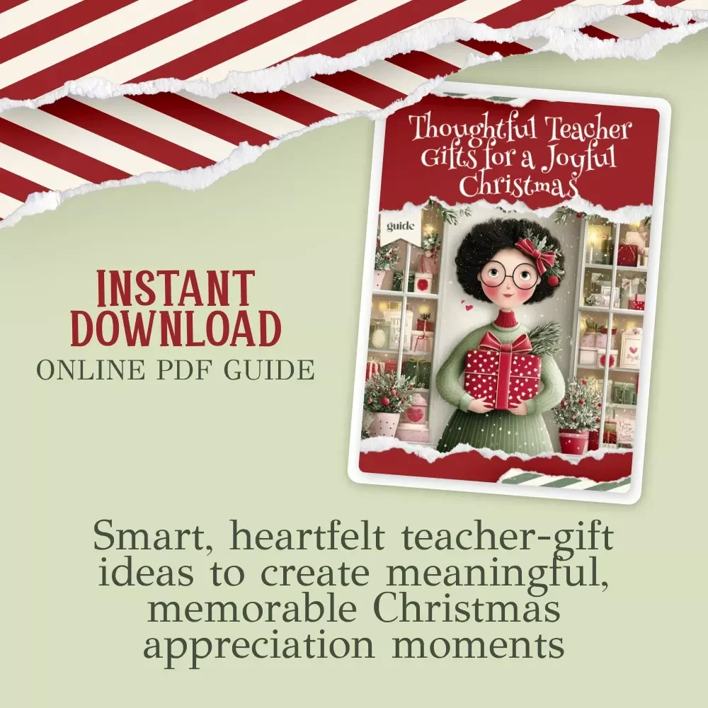 Thoughtful Teacher Gifts for a Joyful Christmas | Printable Holiday Guide for Meaningful teacher christmas gift ideas | Festive Digital Download for Parents & Students