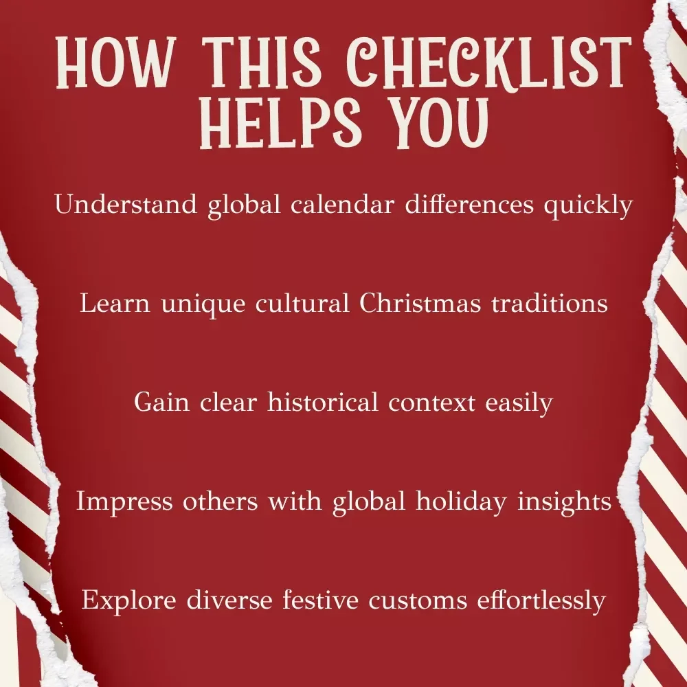 Why Christmas Isn’t Always on December 25th | Festive Holiday Checklist Digital Download | why do some countries celebrate christmas on different dates