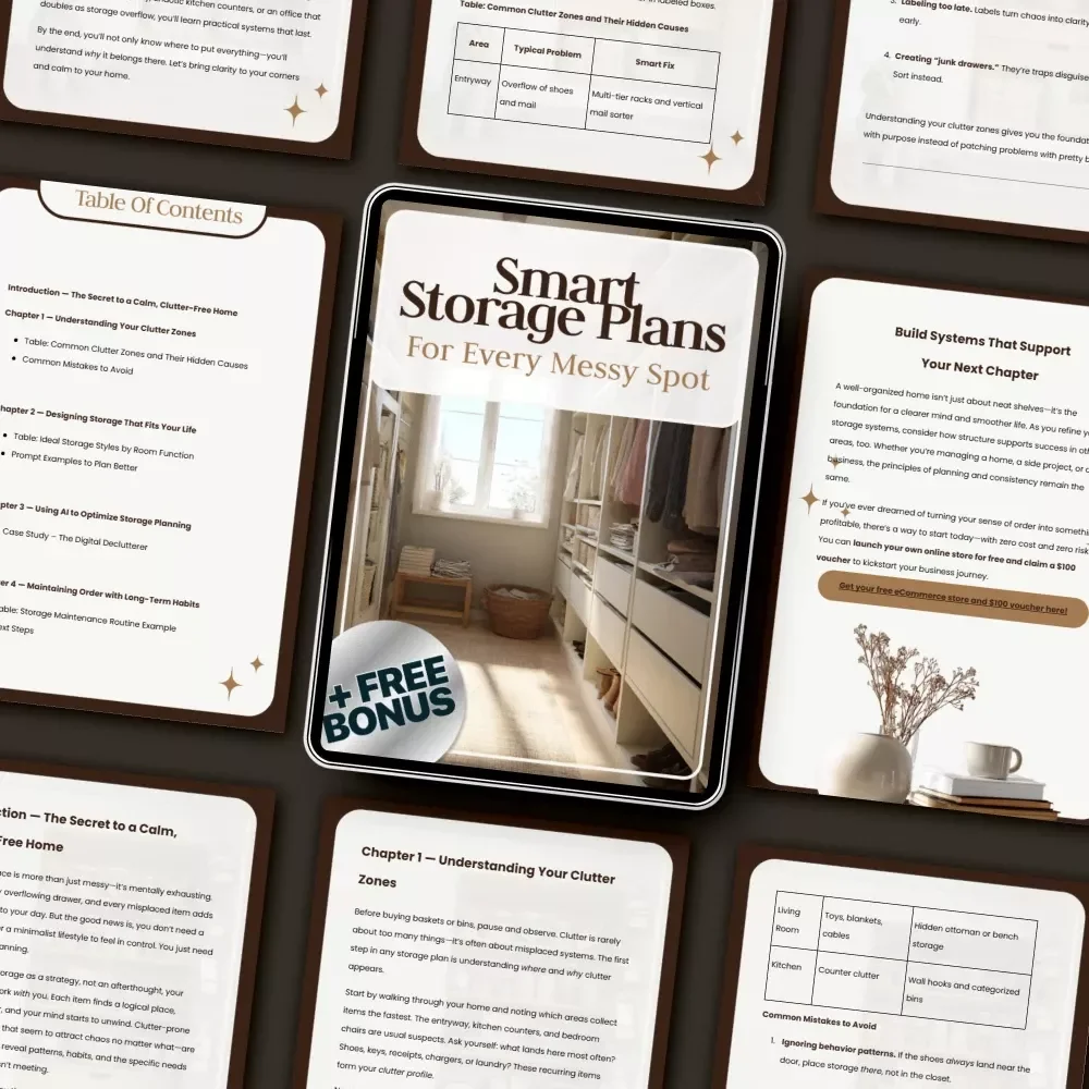 Smart Storage Plans for Every Messy Spot | Printable Digital Guide for How to Plan Storage Solutions for Clutter Prone Areas | Home Organization eBook